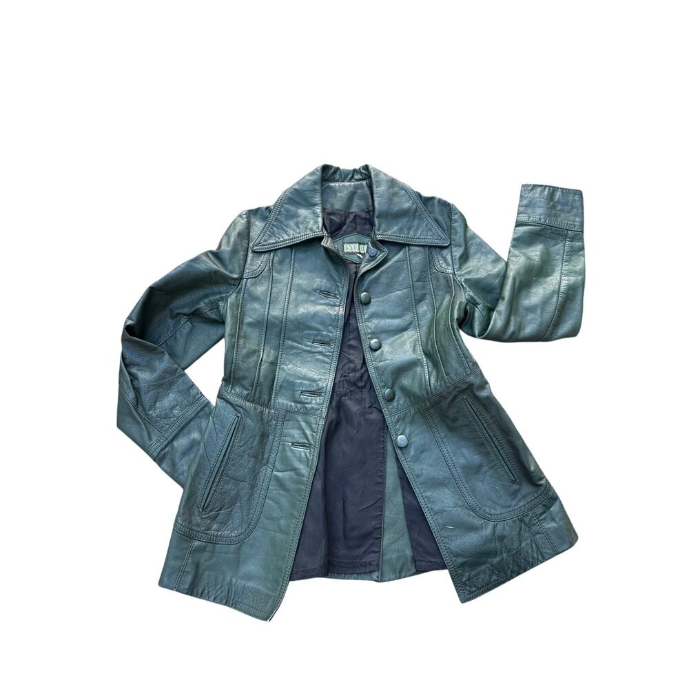 Vintage Green Leather Tailored Peacoat